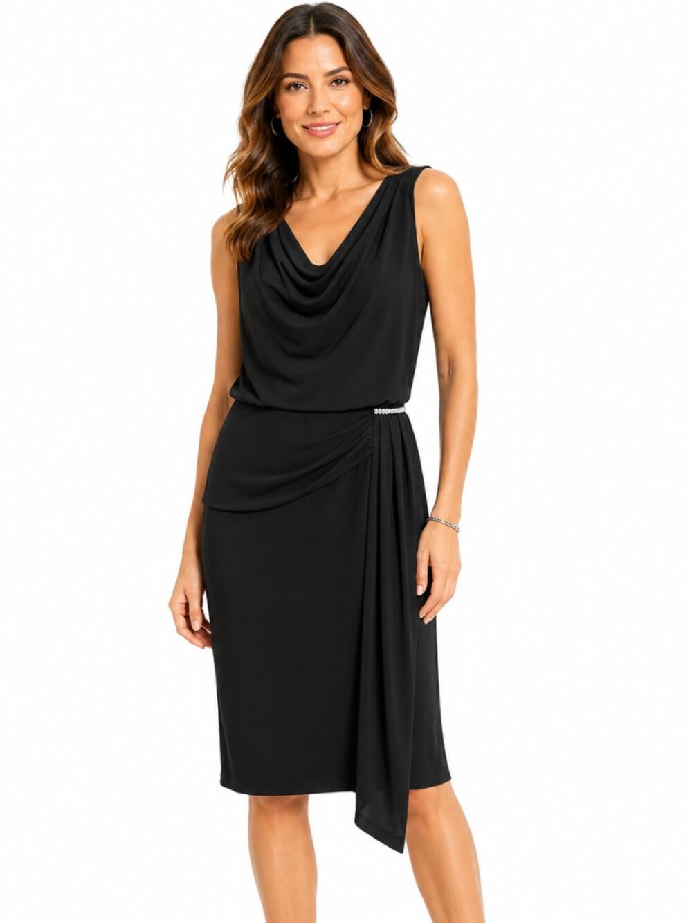 2/$30 NWT S. L. Fashions Black Sleeveless MIDI Dress w/ Rhinestone accent Sz 8